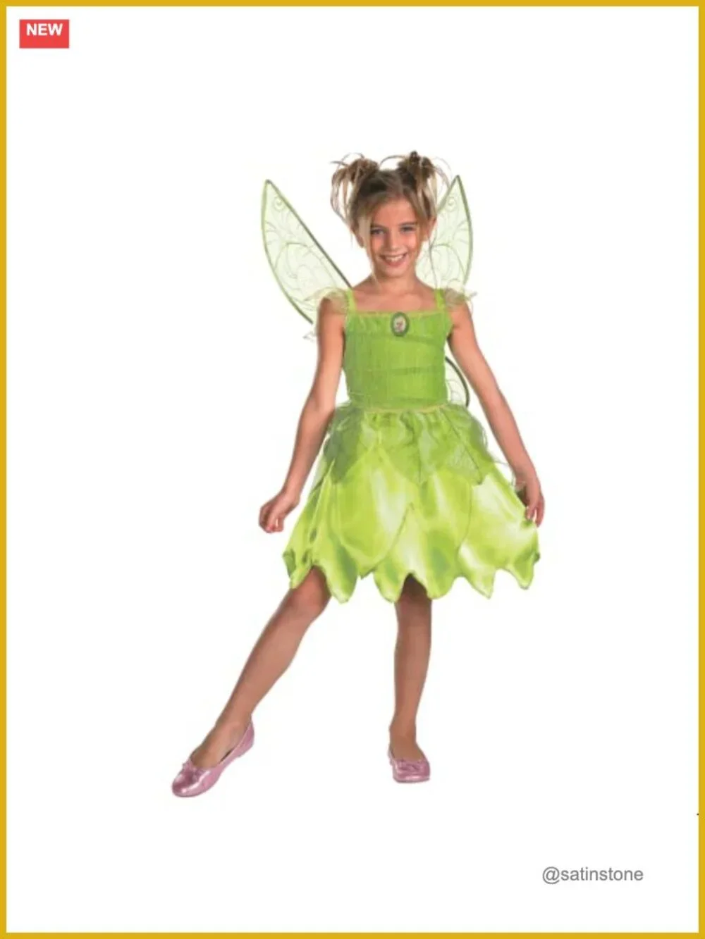 Tinker Bell Costume for Girls Kids Fairy Dress with Detachable Wings Halloween